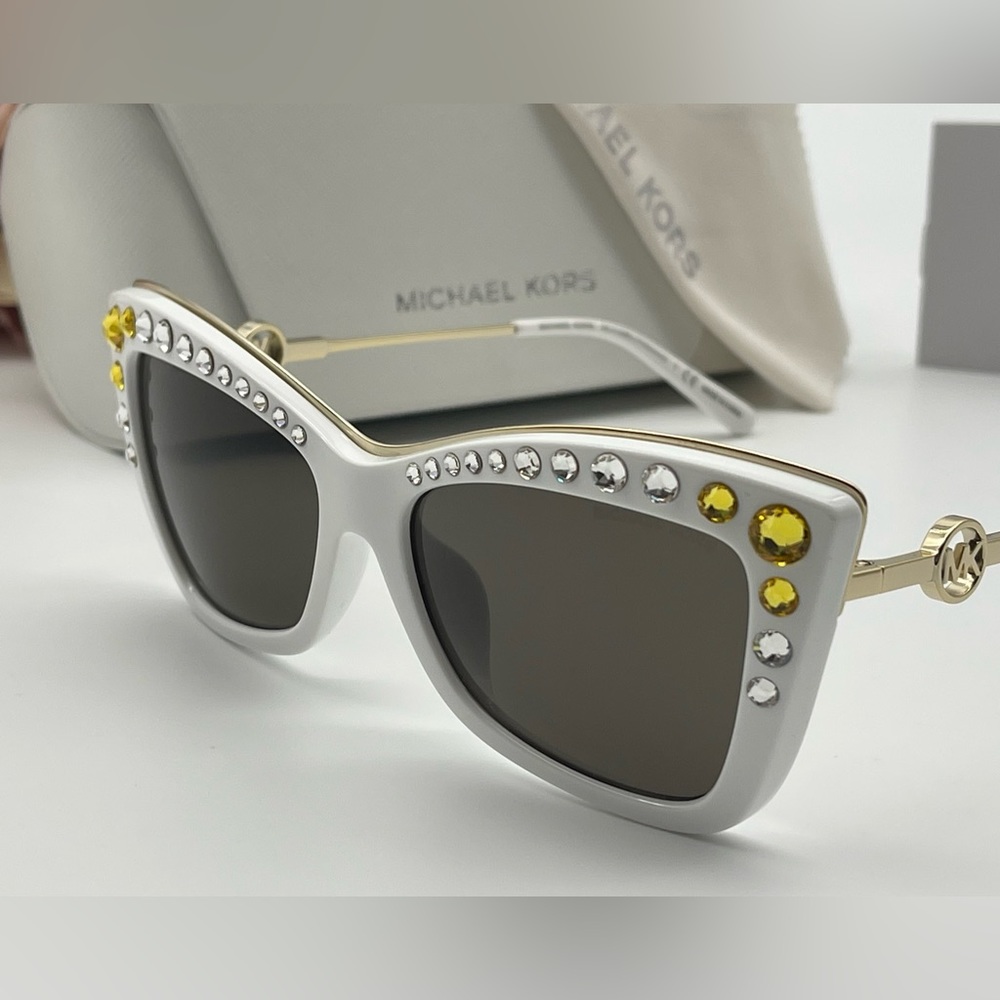 Michael Kors White Gold Crystal Cat Eye Sunglasses - Picture 6 of 16
